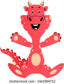 Red dragon is feeling happy, illustration, vector on white background.