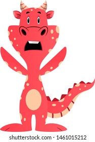Red dragon is feeling scared, illustration, vector on white background.