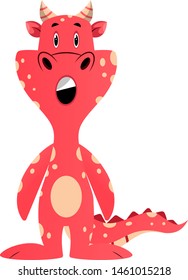 Red dragon is feeling surprised, illustration, vector on white background.