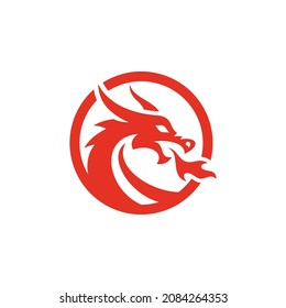 Red dragon fire breathing head vector icon logo