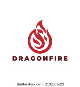 red dragon in fire circle logo vector