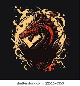 Red Dragon in fire, esports mascot design, gaming logo template, illustration