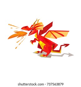 Red dragon with fire power. character design - vector illustration