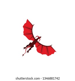 Red dragon flying cartoon vector on a white background