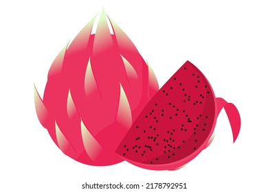 Red Dragon fruit, exotic tropical fruit, decorative and education element flat style, children