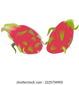 Red dragon fruit, whole fruit and half. Tropical fruits for healthy lifestyle. Realistic 3d Design Element For Web Or Print Packaging. Vector Illustration.