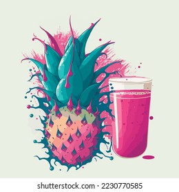 Red dragon fruit, whole fruit and half. Summer tropical fruits for healthy lifestyle. Vector illustration cartoon flat icon