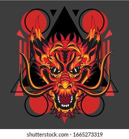 red dragon with geometry, design for apparel, background, walpapaer, etc.