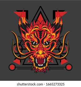 red dragon with geometry, design for apparel, background, walpapaer, etc.