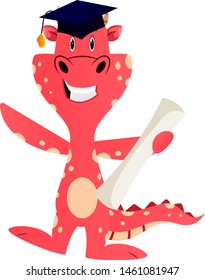 El dragón rojo se está graduando, ilustración, vector sobre fondo blanco.