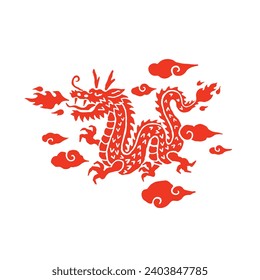 red dragon, hand drawn Japanese style vector illustration