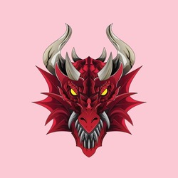 Red Dragon Head Illustration Available For Your Custom Project. Perfect For T-shirt, Apparel Or Merchandise Design