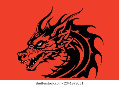 Red dragon head logo, Mascot vector illustration, symbol of the 2024 year