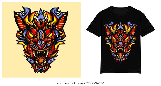 Red dragon head monster vector tshirt illustration