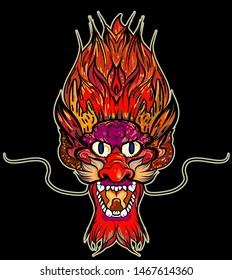 Red Dragon head sticker and hand drawn for tattoo.
