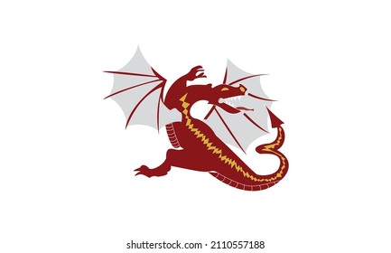 red dragon illustration with white wings and pointed tail