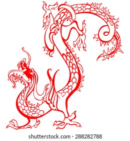 Red Dragon isolated on White background. Vector illustration