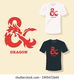 Red dragon logo with fire T shirt clothing fashion design