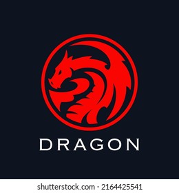 Red dragon logo icon. Ancient mythical serpent symbol. Mythological beast emblem. Year of the dragon sign. Vector illustration.