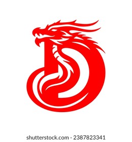 Red Dragon Logo with Letter "D", Flat Design Vector Illustration