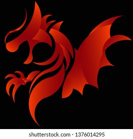 Red dragon logo on black background made from golden ratio