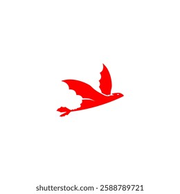 red dragon logo. Dragon with wings red silhouette. Vector illustration