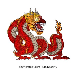 Red dragon is Magical creatures known in Chinese and Western literature.Dragon Animal tattoo design.Chinese dragon vector.