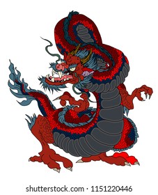 Red dragon is Magical creatures known in Chinese and Western literature.Dragon Animal tattoo design.Chinese dragon vector.