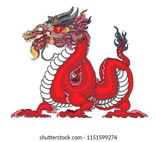 Red dragon is Magical creatures known in Chinese and Western literature.Dragon Animal tattoo design.Chinese dragon vector.