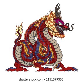 Red dragon is Magical creatures known in Chinese and Western literature.Dragon Animal tattoo design.Chinese dragon vector.
