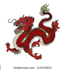 Red dragon is Magical creatures known in Chinese and Western literature.Dragon Animal tattoo design.Chinese dragon vector.