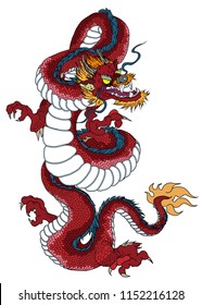 Red dragon is Magical creatures known in Chinese and Western literature.Dragon Animal tattoo design.Chinese dragon vector.
