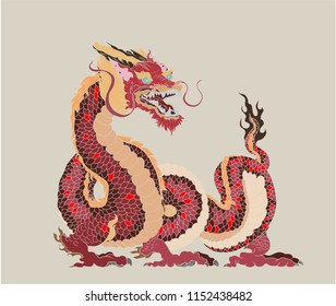 Red dragon is Magical creatures known in Chinese and Western literature.Dragon Animal tattoo design.Scarf design Chinese dragon vector.