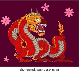 Red dragon is Magical creatures known in Chinese and Western literature.Dragon Animal tattoo design.Scarf design Chinese dragon vector.