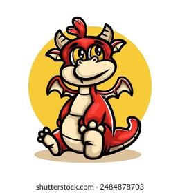 red dragon mascot cartoon character sitting illustration