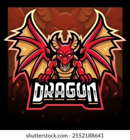 Diseño de logotipo de esport de mascota de dragón rojo