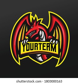 Red Dragon Mascot Sport Illustration Design for Logo Esport Gaming Team Squad