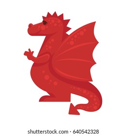 Red dragon mythical monster giant reptile vector illustration isolated