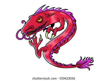 A red dragon . Nice for tattoos and stickers. Vector Illustration