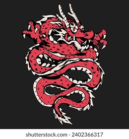 red dragon on black background. vector illustration for t-shirt