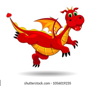 Red  dragon  on a white background. Flying dragon.   