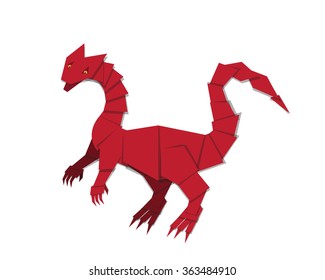 Red dragon in origami style, vector object