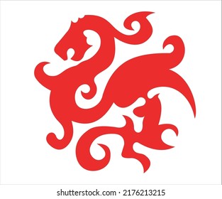 Red dragon patterns Vector with white background