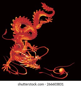 Red Dragon running vertically down the black background