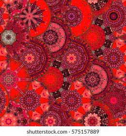 Red dragon scales seamless square pattern. Chinese, japanese, thai motives. Vector illustration. Print for fabric.