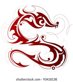 Red dragon shape in tribal art style
