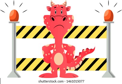 Red dragon is showing stop road closed, illustration, vector on white background.
