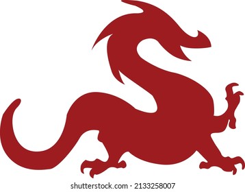 Red dragon simple vector isolated on white. Fire dragon sign. Mythical creature. Tribal dragon tattoo style.