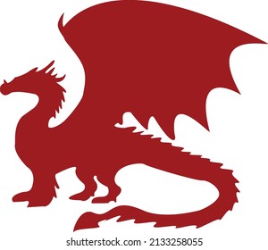 Red dragon simple vector isolated on white. Fire dragon sign. Mythical creature. Tribal dragon tattoo style.