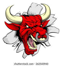 A red dragon sports mascot or character breaking out of the background or wall